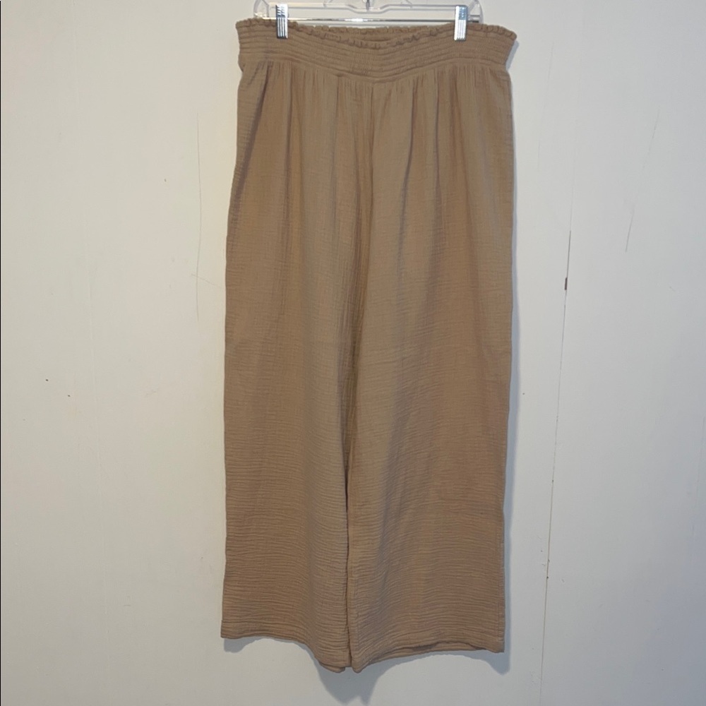 Casa Cabana Casual Tan Palazzo Pants Wide Leg Elastic Waist 0313266